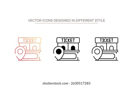 Diseño de icono de ubicación de ventana de boleto con fondo blanco