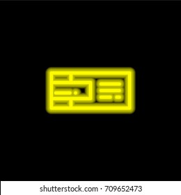 Ticket yellow glowing neon ui ux icon. Glowing sign logo vector