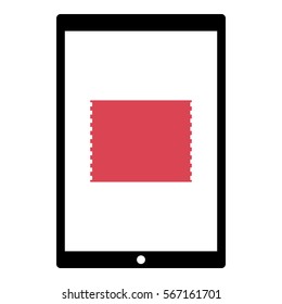 Ticket_Online icon - Flat design, glyph style icon - Red enclosed in a tablet