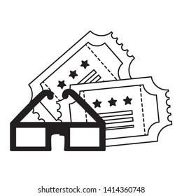 tickets and 3d glasses cinema movie vector illustration
