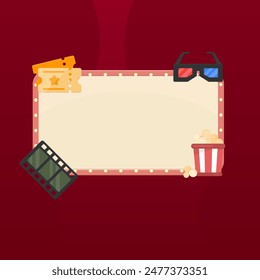 Tickets 3D Glasses Pop Corn Movie Tape Cinema Background Poster Pop Up Banner Window Vector Design