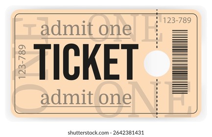Tickets, ADMIT ONE, Cinema ticket, Movie, retro concert and festival tickets, coupons. Vector, ticket barcode