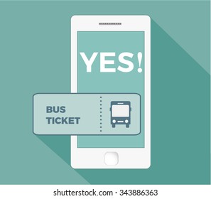 Tickets app on smartphone screen. Bus tickets service. online booking from smartphone. Modern concept for web banners, web sites, infographics, banners. Creative flat design vector illustration