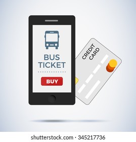 Tickets app on smartphone screen. Bus tickets service. online booking from smartphone. Modern concept for web banners, web sites, infographics, banners. Creative flat design vector illustration