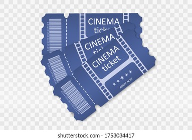 Tickets for attending an event or film on a transparent background. Beautiful modern travel flyers.