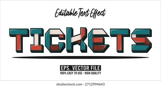 TICKETS - Vector de tipografía moderna en negrita Efecto de texto editable