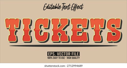 TICKETS - Vector de tipografía moderna en negrita Efecto de texto editable