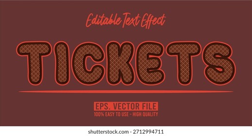 TICKETS - Vector de tipografía moderna en negrita Efecto de texto editable
