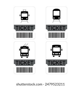 Tickets for bus  tram  trolleybus, plane  ship and train.Icon. Transport tickets with barcode. Vector illustration.