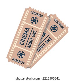 Tickets for cinema show. Movie industry concept. Two retro movie tickets isolated on white. Vector illustration for cinema business