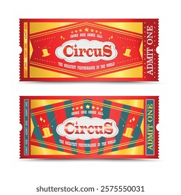 Tickets to the circus. Carnival. Vector vintage coupons. Tickets illustration on white background