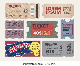 Tickets collection in vintage and retro style.