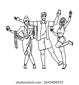 tickets concert friends summer vector. live band, crowd vibes, outdoor fun tickets concert friends summer character. people black line pencil drawing illustration