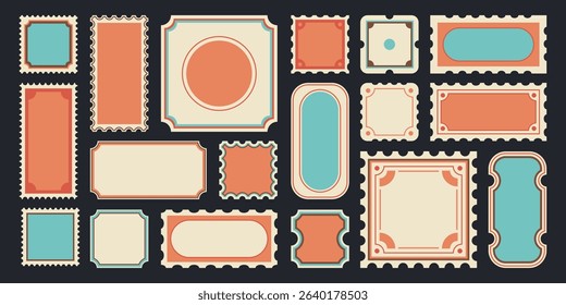Tickets and coupons backgrounds, empty stickers in retro and vintage elegant style, frames and borders with ticket stabbing. Vector illustration.