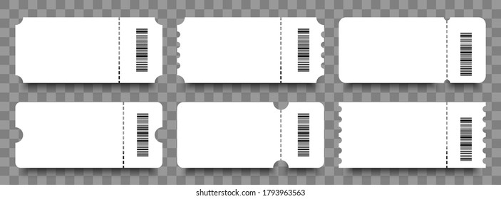 Entradas. Cupones. Plantillas en blanco entradas o cupones con códigos de barras. Icono vectorial de vale o cupón, aislado. Ilustración vectorial.