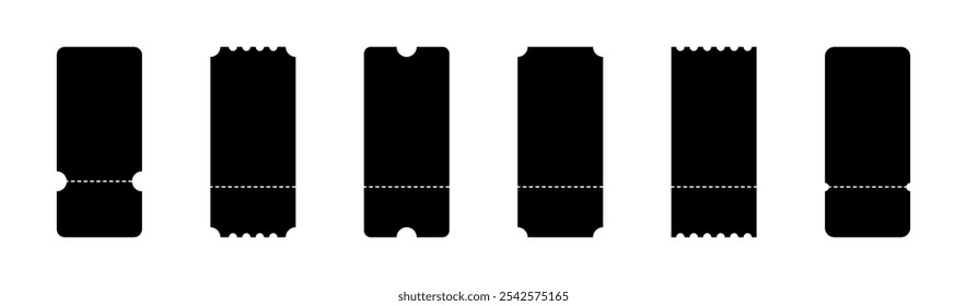 Coleção de tíquetes ou cupons. Bilhete ou Cupom Preto. Cada tíquete ou cupom tem uma forma e um estilo diferentes. Tíquetes ou cupons vazios para seu design