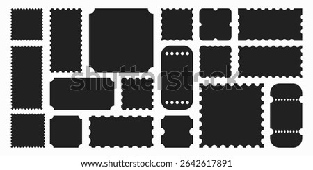 Tickets and coupons, set of empty stickers in retro and vintage elegant style, frames and borders with ticket stabbing. Vector illustration.
