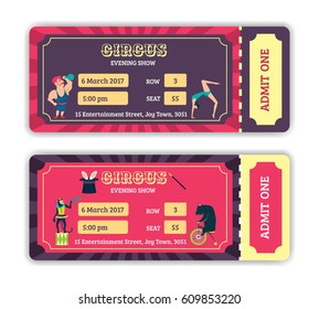 Tickets design for a circus show. Vector illustration.