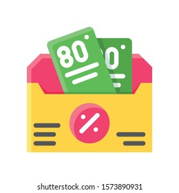 tickets in envelope and discount tag vector in flat design