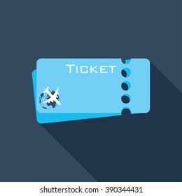 Tickets flat icon. Modern flat icon with long shadow effect in stylish colors. Icon for Web and Mobile Application.
