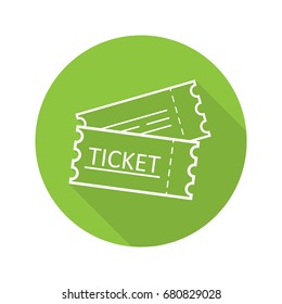 Tickets Flat Linear Long Shadow Icon. Cinema, Flight Or Sport Event Tickets. Vector Outline Symbol