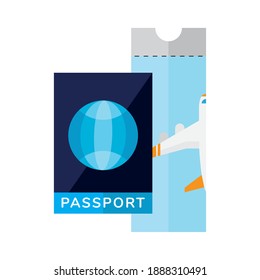 tickets flight and passport flat style icon vector illustration design