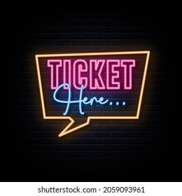 Tickets Here Funny Artistic neon signs vector. 