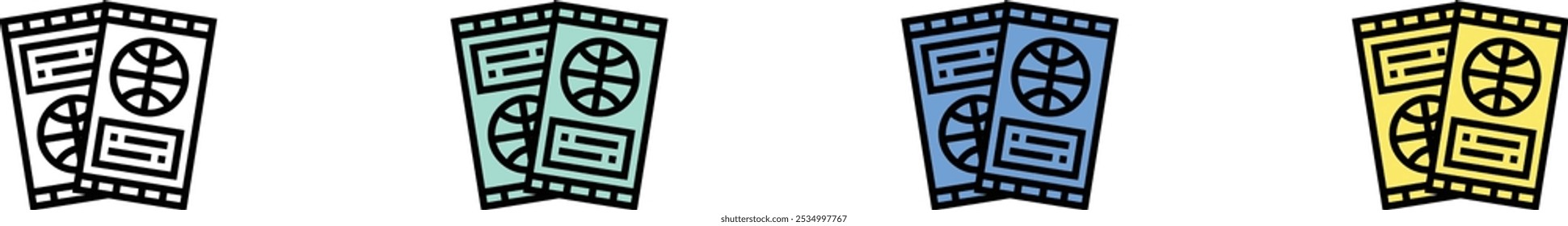 tickets icon. Outline, Green, Blue and Yellow Style Design Isolated On White Background