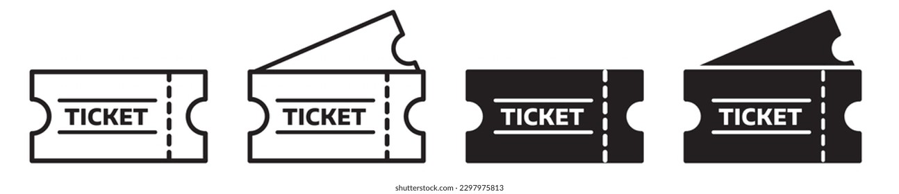 Tickets icon set in filled and outlined back color. isolated on white background with variations.