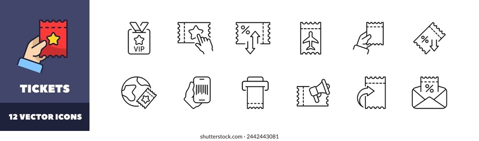 Conjunto de iconos de tickets. Estilo lineal. Iconos vectoriales