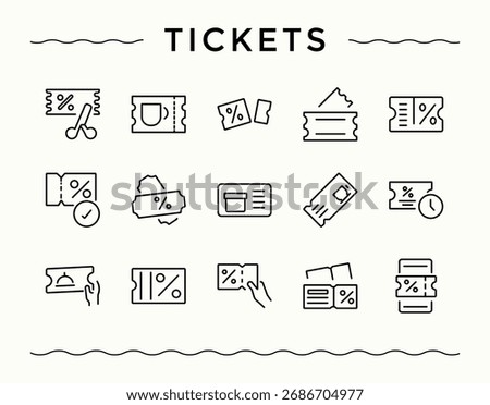 Tickets icon set. Modern vector UI icons. Editable vector illustration. Voucher icon set. Related to coupon, gift, coupons, event, voucher, card and more.