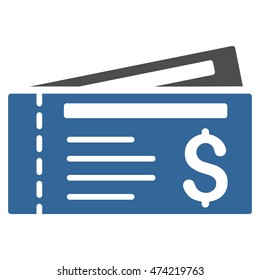 Tickets icon. Vector style is bicolor flat iconic symbol with rounded angles, cobalt and gray colors, white background.