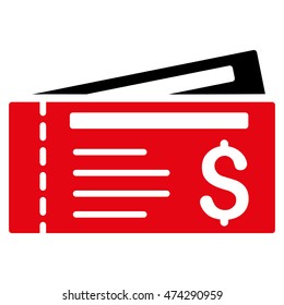 Tickets icon. Vector style is bicolor flat iconic symbol with rounded angles, intensive red and black colors, white background.