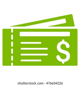 Tickets icon. Vector style is flat iconic symbol with rounded angles, eco green color, white background.