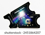 Tickets isolated on white background. Realistic front view. Color movie ticket. Vector illustration.