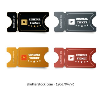 Tickets isolated on white background. Realistic front view. Color movie ticket. Vector illustration.