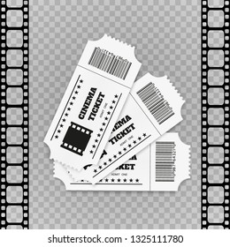 Tickets isolated on white background. Realistic front view. Color movie ticket. Vector illustration.