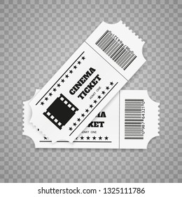 Entradas aisladas en fondo blanco. Vista frontal realista. Entrada de película a color. Ilustración vectorial.