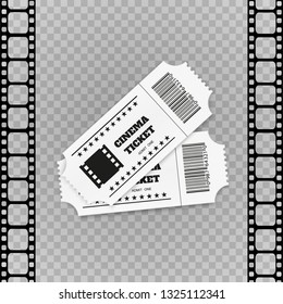Tickets isolated on white background. Realistic front view. Color movie ticket. Vector illustration.