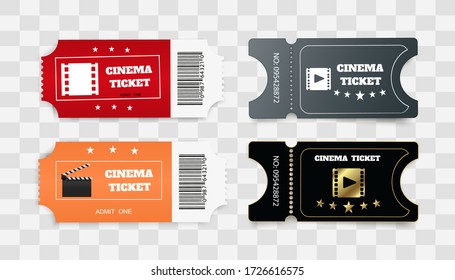 Tickets isolated on white background. Realistic front view. Color movie ticket. Vector illustration.