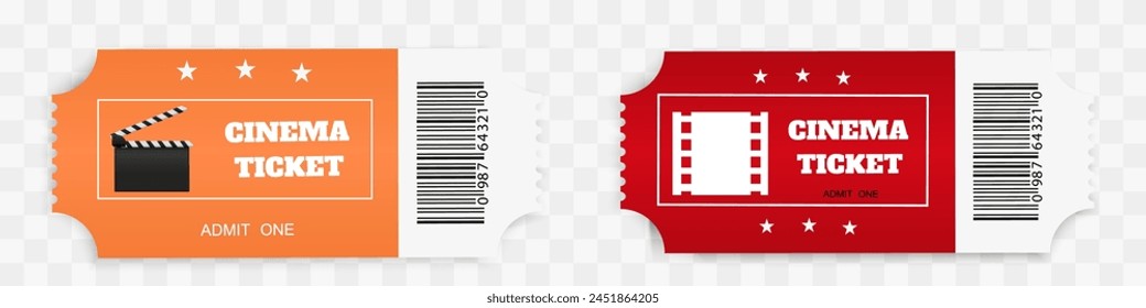 Tickets isolated on white background. Realistic front view. Color movie ticket. Vector illustration.