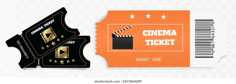 Tickets isolated on white background. Realistic front view. Color movie ticket. Vector illustration.