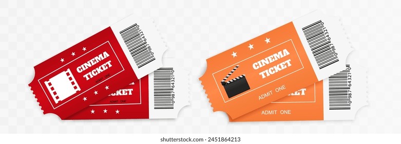 Tickets isolated on white background. Realistic front view. Color movie ticket. Vector illustration.