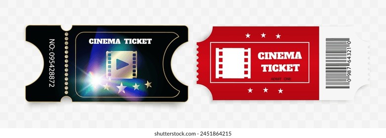 Tickets isolated on white background. Realistic front view. Color movie ticket. Vector illustration.
