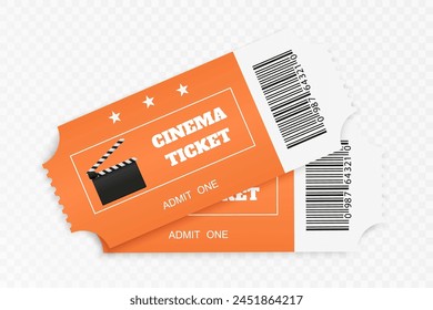 Tickets isolated on white background. Realistic front view. Color movie ticket. Vector illustration.