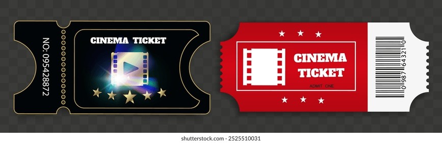 	
Tickets isolated on white background. Realistic front view. Color movie ticket. Vector illustration.	