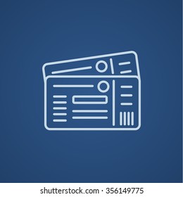 Tickets line icon for web, mobile and infographics. Vector light blue icon isolated on blue background.