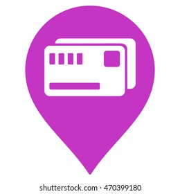 Tickets Map Marker icon. Vector style is flat iconic symbol with rounded angles, violet color, white background.