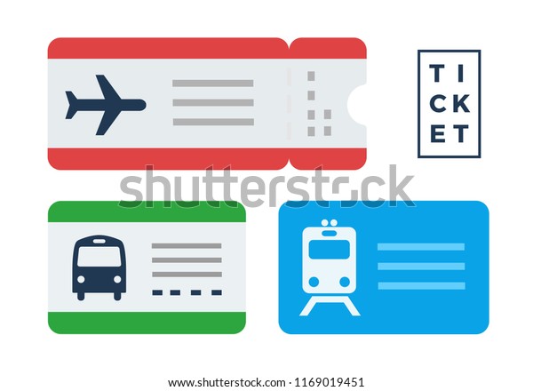 Tickets for the metro, plane and bus vector flat\
material design isolated on\
white