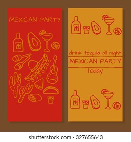 Tickets for Mexican party, Doodle set of Mexican party ideas, cinco de mayo elements, mexico fiesta